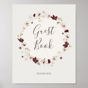 Copper Burgundy Wildblomma   Beige Guest Bok Sign Poster