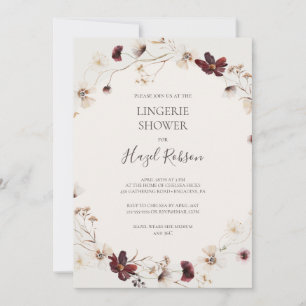 Copper Burgundy Wildblomma Beige Lingerie Shower Inbjudningar