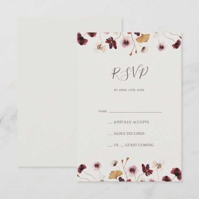 Copper Burgundy Wildblomma | Beige OSA kort (Fram/baksida)