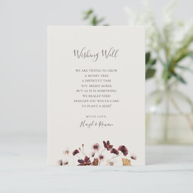 Copper Burgundy Wildblomma | Beige Wishing well Tilläggskort (Stående Fram)