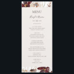 Copper Burgundy Wildblomma | Bröllop Middag-meny Meny<br><div class="desc">Den här kopparburgundsblomman | bröllop middag-menyn är perfekt för din klassiska rost, vita, marsala bröllopsmottagning. Utformningen har en bohemisk krans eller bukett av modern lila, rött, grått och vilda blommor av rosa, tillsammans med bränd orange och guld grönenergi. I designen ingår poppies och korn. Utformningen är idealisk för ett enkelt,...</div>