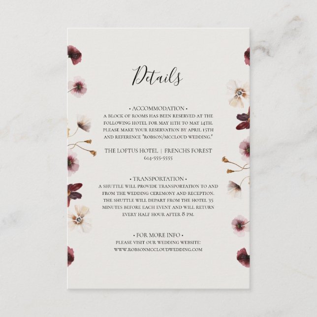 Copper Burgundy Wildblomma | Information om Beige Tilläggskort (Framsida)