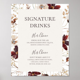 Copper Burgundy Wildblomma   Namnteckning Drinks-t Poster