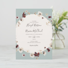 Copper Burgundy Wildblomma | Teal Avslappnad Bröll Inbjudningar