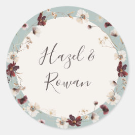 Copper Burgundy Wildblomma | Teal Bröllop Runt Klistermärke