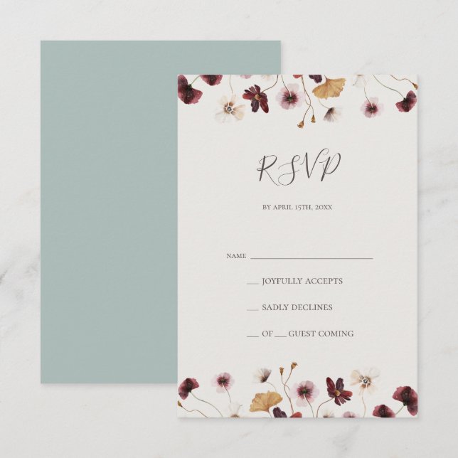 Copper Burgundy Wildblomma | Teal OSA kort (Fram/baksida)