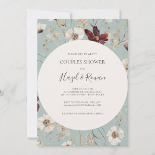 Copper Burgundy Wildblomma Teal Par Shower Inbjudningar