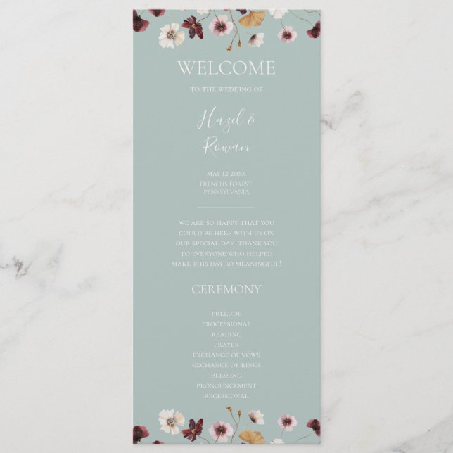 Copper Burgundy Wildblomma | Uppgift om Bröllopspr Program (Framsida)