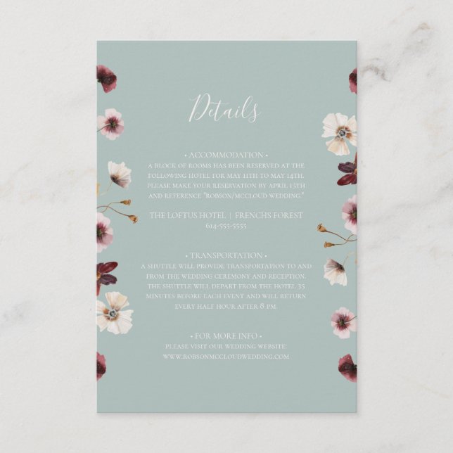 Copper Burgundy Wildblomma | Uppgift om måltider Tilläggskort (Framsida)