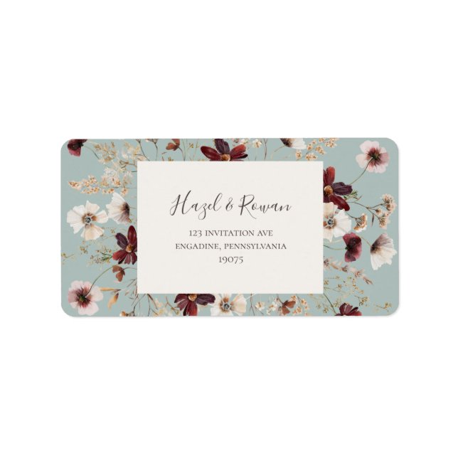 Copper Burgundy Wildblomma | Uppgift om Returadres Adressetikett (Framsidan)