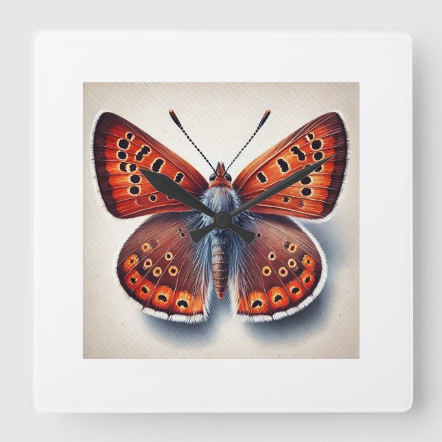 Copper Butterflies 141024IREF242 - Watercolor Fyrkantig Klocka (Framsida)