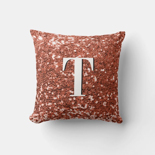 Copper Chunky Glitter Monogrammed Kudde (Framsida)
