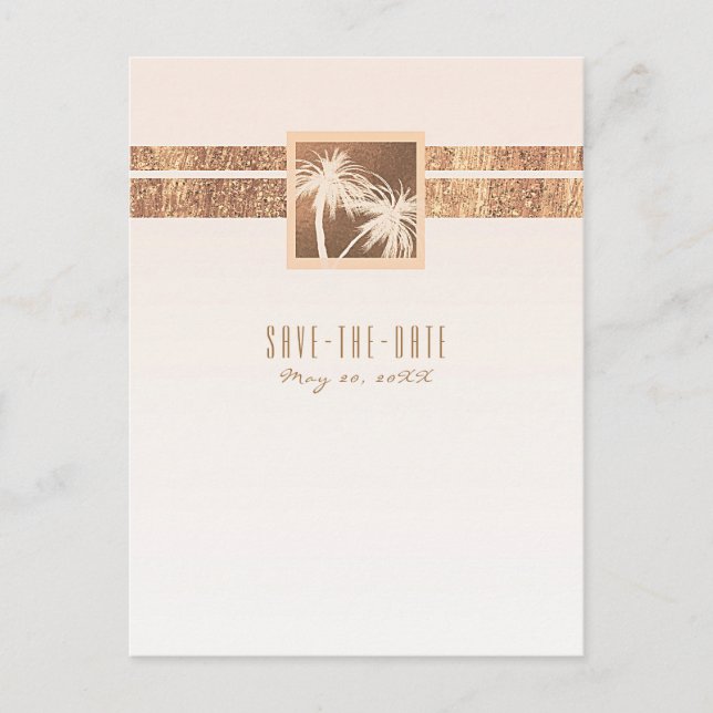 Copper & Cream Tropiska Palmträd Spara Datum Meddelande Vykort (Framsida)