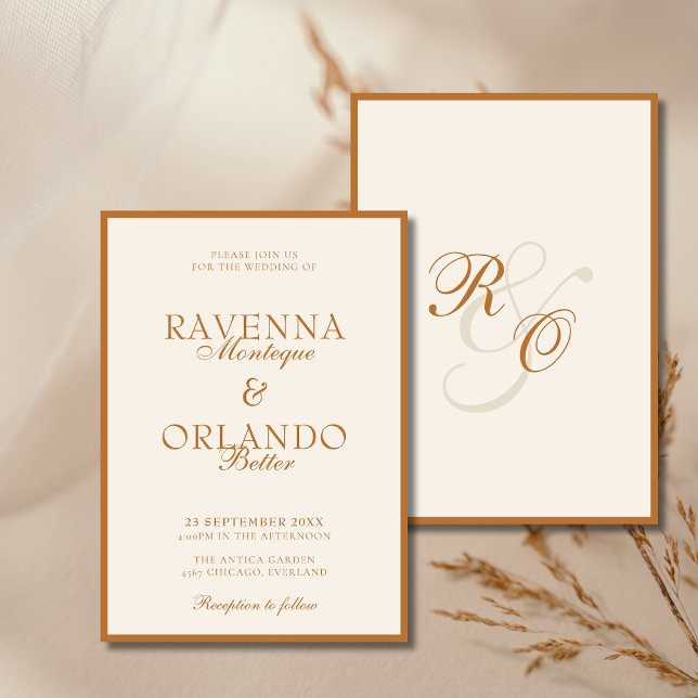 Copper Elfenbensmonogram Glam | Gammaldags Pengar  Inbjudningar (Skapare uppladdad)