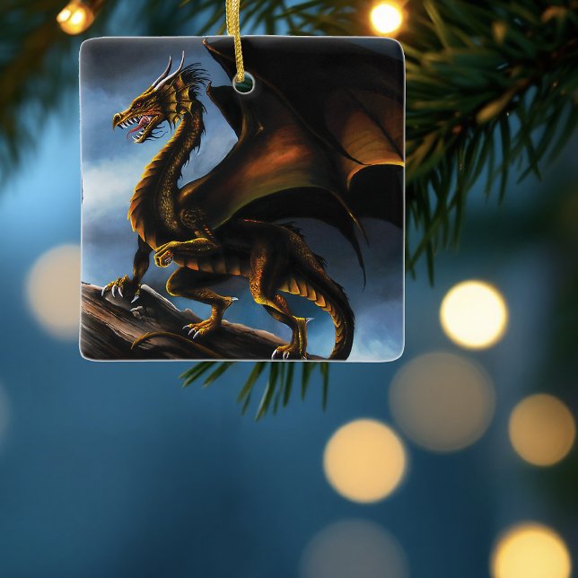 Copper Guld Black Dragon Julgransprydnad Keramik (Skapare uppladdad)