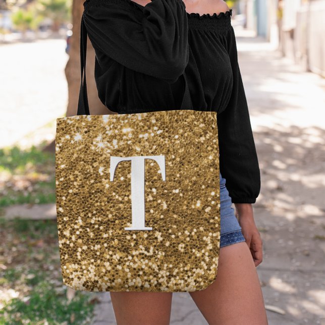 Copper Guld Faux Glitter Bokeh Sparkly Monogram Tygkasse (Copper Gold Faux Glitter Bokeh Sparkly Monogram Tote Bag)