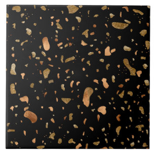 Copper Guld på Black Terrazzo Stone Kakelplatta