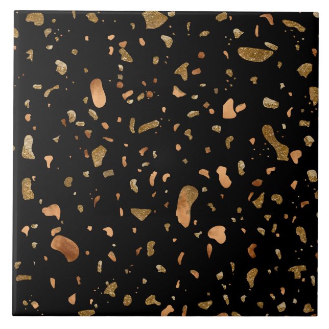 Copper Guld på Black Terrazzo Stone Kakelplatta (Framsidan)