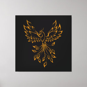 Copper Guld Phoenix Rises on Black  Canvastryck