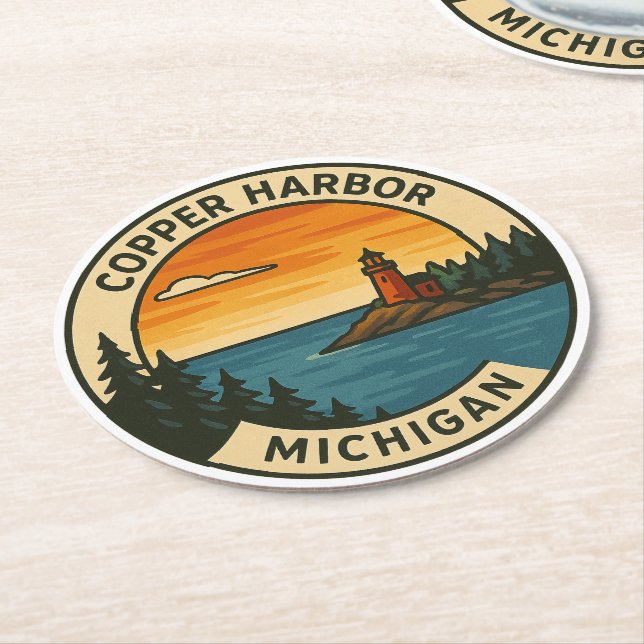 Copper Harbor Coastersats Underlägg Papper Rund (Vinklad)