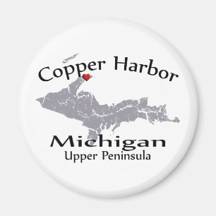 Copper Harbour Michigan Heart Karta Design Magnet