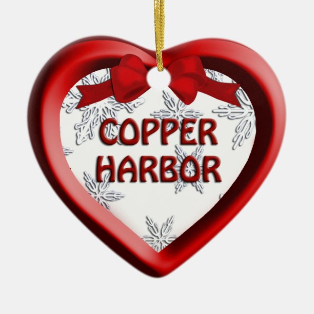 Copper Harbour Michigan Snowflake Heart Ornament (Framsidan)