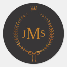 Copper Laurel Wandeine med Krona Elegant Monogram Runt Klistermärke