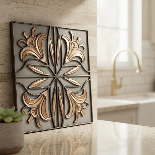 Copper Lilies Art Nouveau Floral #16 ID1193 Kakelplatta (Skapare uppladdad)