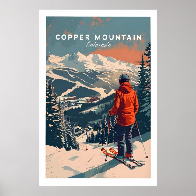 Copper Mountain Reseskylt Skidåkning In I Solnedgå Poster (Framsidan)