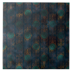 Copper Patina Damask Watercolor Mönster Kakelplatta