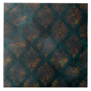 Copper Patina Damask Watercolor Mönster Kakelplatta
