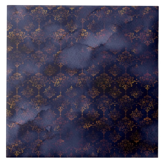Copper Patina Damask Watercolor Mönster Kakelplatta (Framsidan)