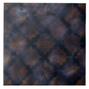 Copper Patina Damask Watercolor Mönster Kakelplatta