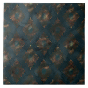 Copper Patina Damask Watercolor Mönster Kakelplatta