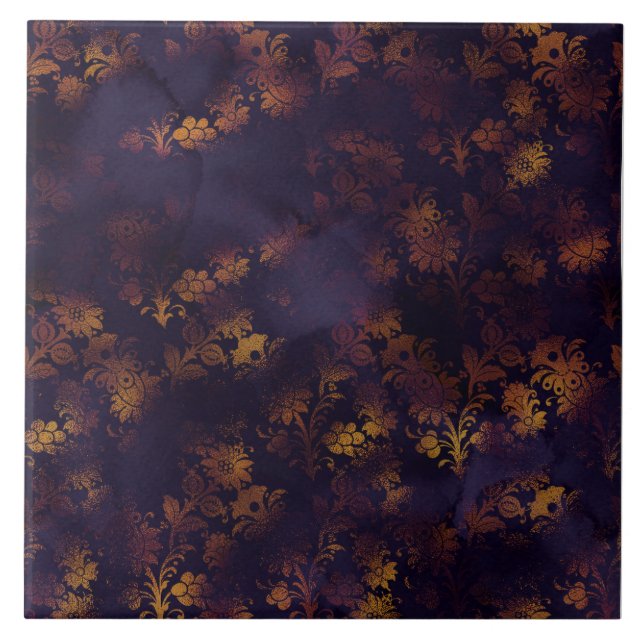 Copper Patina Damask Watercolor Mönster Kakelplatta (Framsidan)