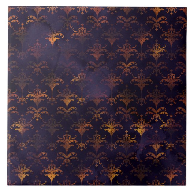 Copper Patina Damask Watercolor Mönster Kakelplatta (Framsidan)