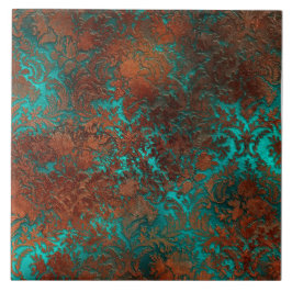 Copper Patina Rusted Damask Kakelplatta