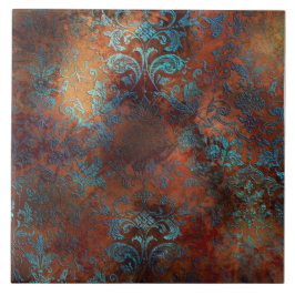 Copper Patina Rusted Damask Kakelplatta