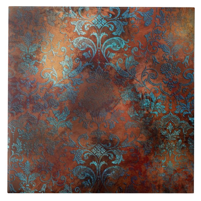 Copper Patina Rusted Damask Kakelplatta (Framsidan)