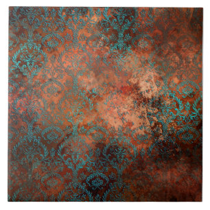 Copper Patina Rusted Damask Kakelplatta