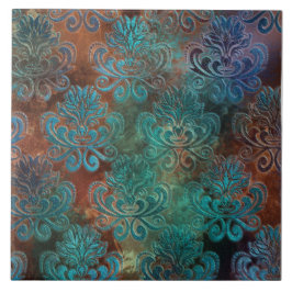 Copper Patina Rusted Damask Kakelplatta
