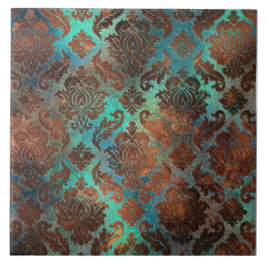 Copper Patina Rusted Damask Kakelplatta