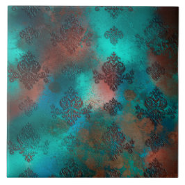 Copper Patina Rusted Damask Kakelplatta