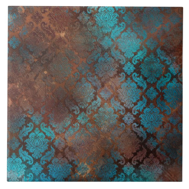 Copper Patina Rusted Damask Kakelplatta (Framsidan)