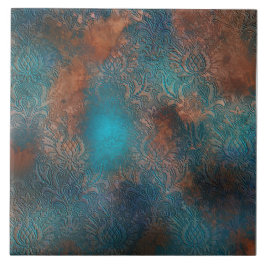 Copper Patina Rusted Damask Kakelplatta