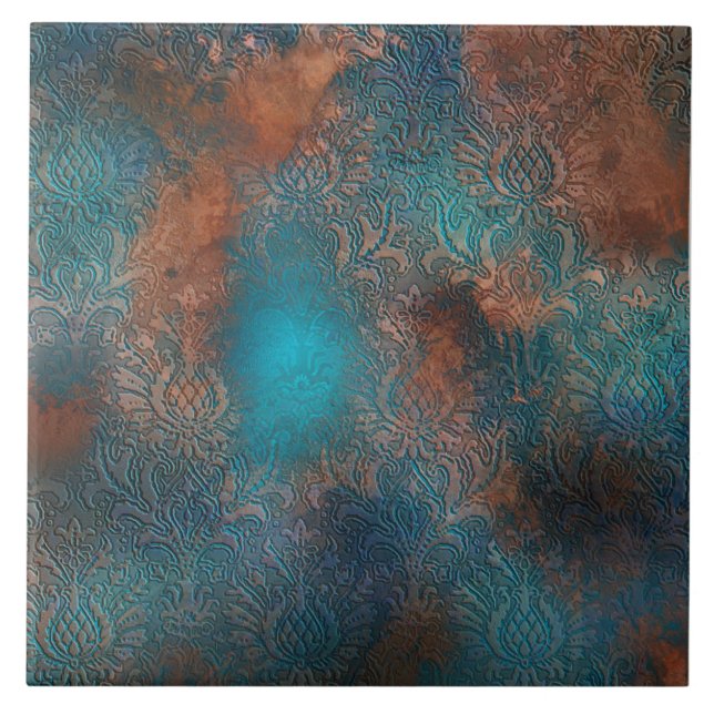 Copper Patina Rusted Damask Kakelplatta (Framsidan)