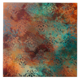 Copper Patina Rusted Damask Kakelplatta