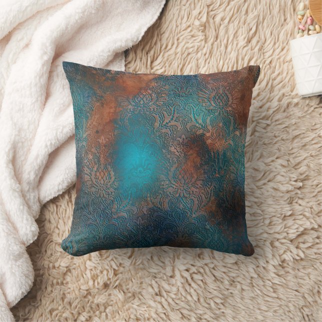 Copper Patina Rusted Damask Kudde (Filt)