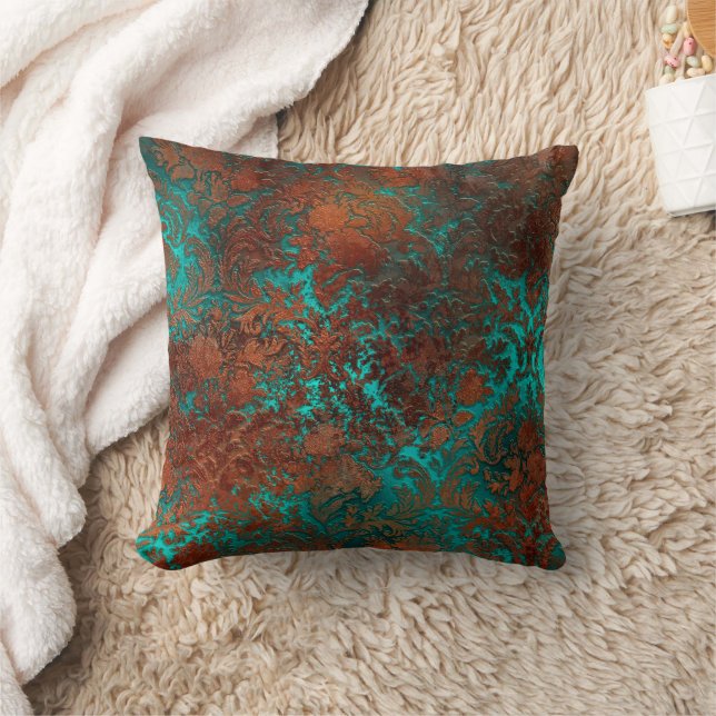 Copper Patina Rusted Damask Kudde (Filt)