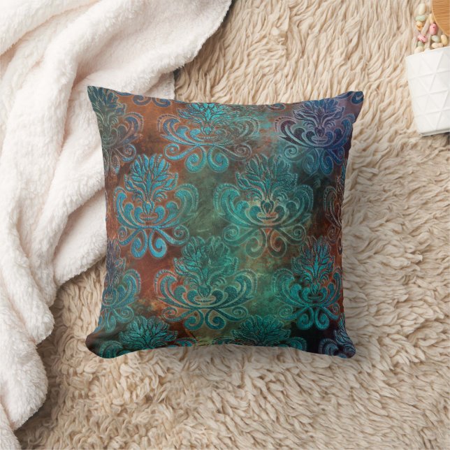 Copper Patina Rusted Damask Kudde (Filt)